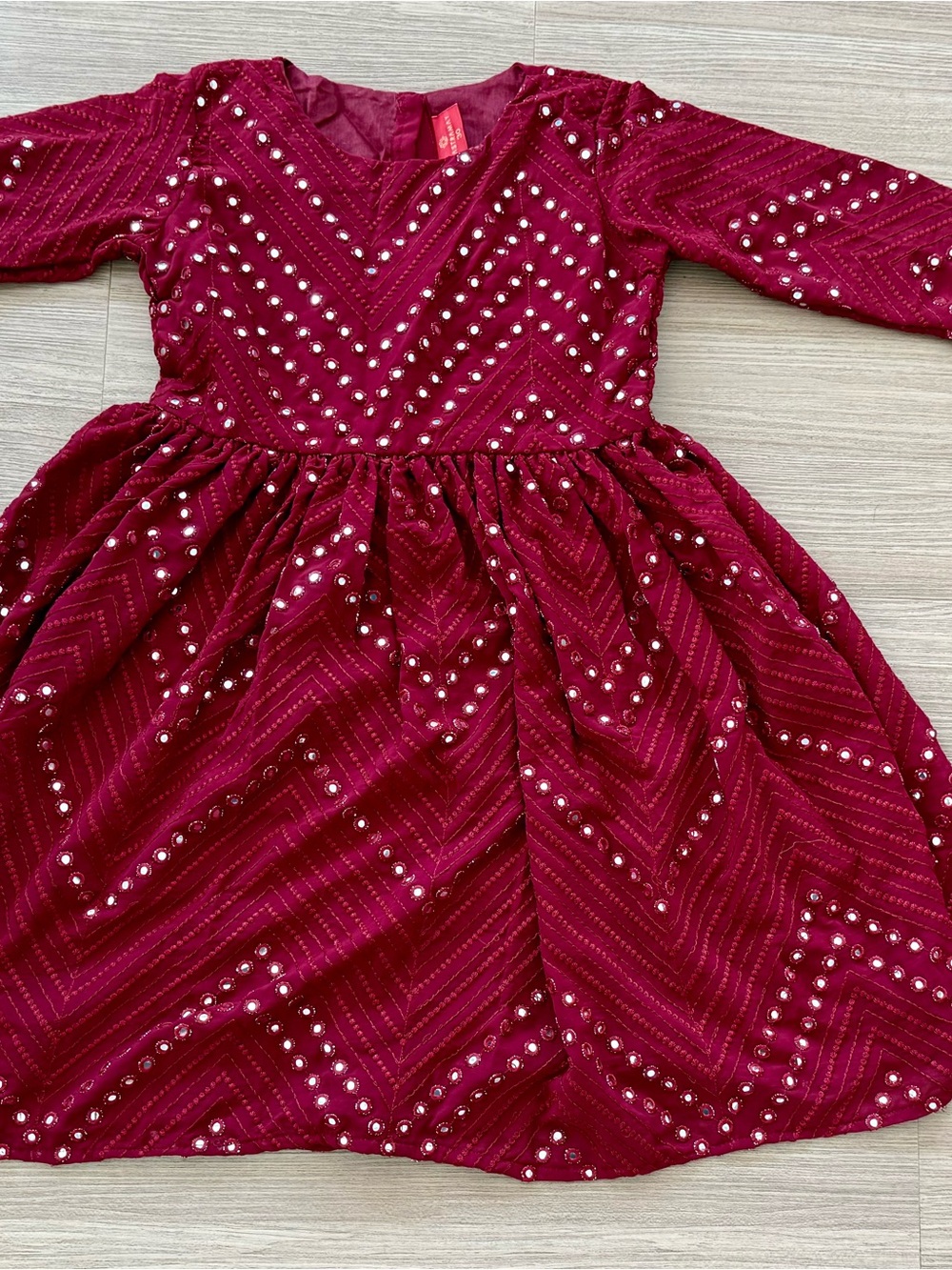 Girls' Burgundy Cotton Party Dress with Jewel Accents size 7-8Y